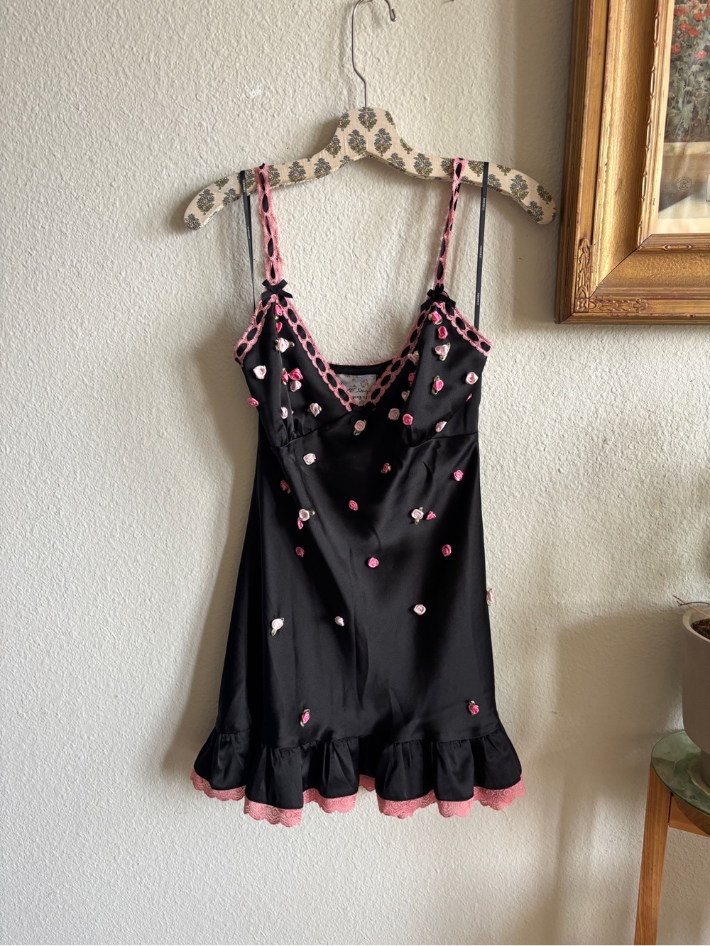 Black and Pink Polka Dot Satin Slip Dress - Picture 3 of 6